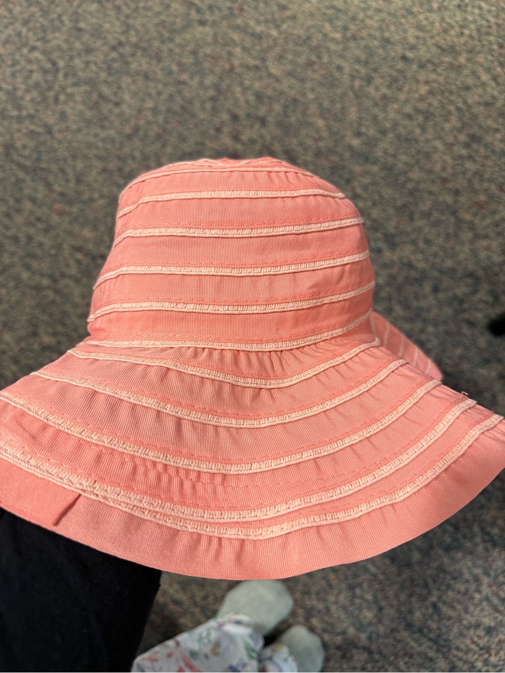 Woman’s Coral Pink Bucket Hat with Stitched Stripe Detail